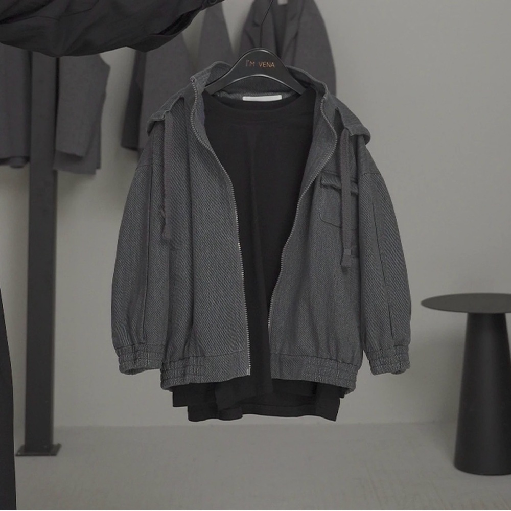 Gray Hooded Jacket quiet luxury style - Picture 1 of 4